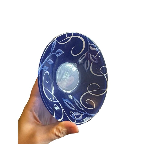 Arcoroc France Salad Bowls Tempered Glass Cobalt Blue Vines Leaves 6.5” Set 8 - Picture 6 of 10